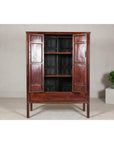 Large Reddish Brown Lacquered Cabinet with Folding Doors and Two Shelves