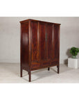 Large Reddish Brown Lacquered Cabinet with Folding Doors and Two Shelves