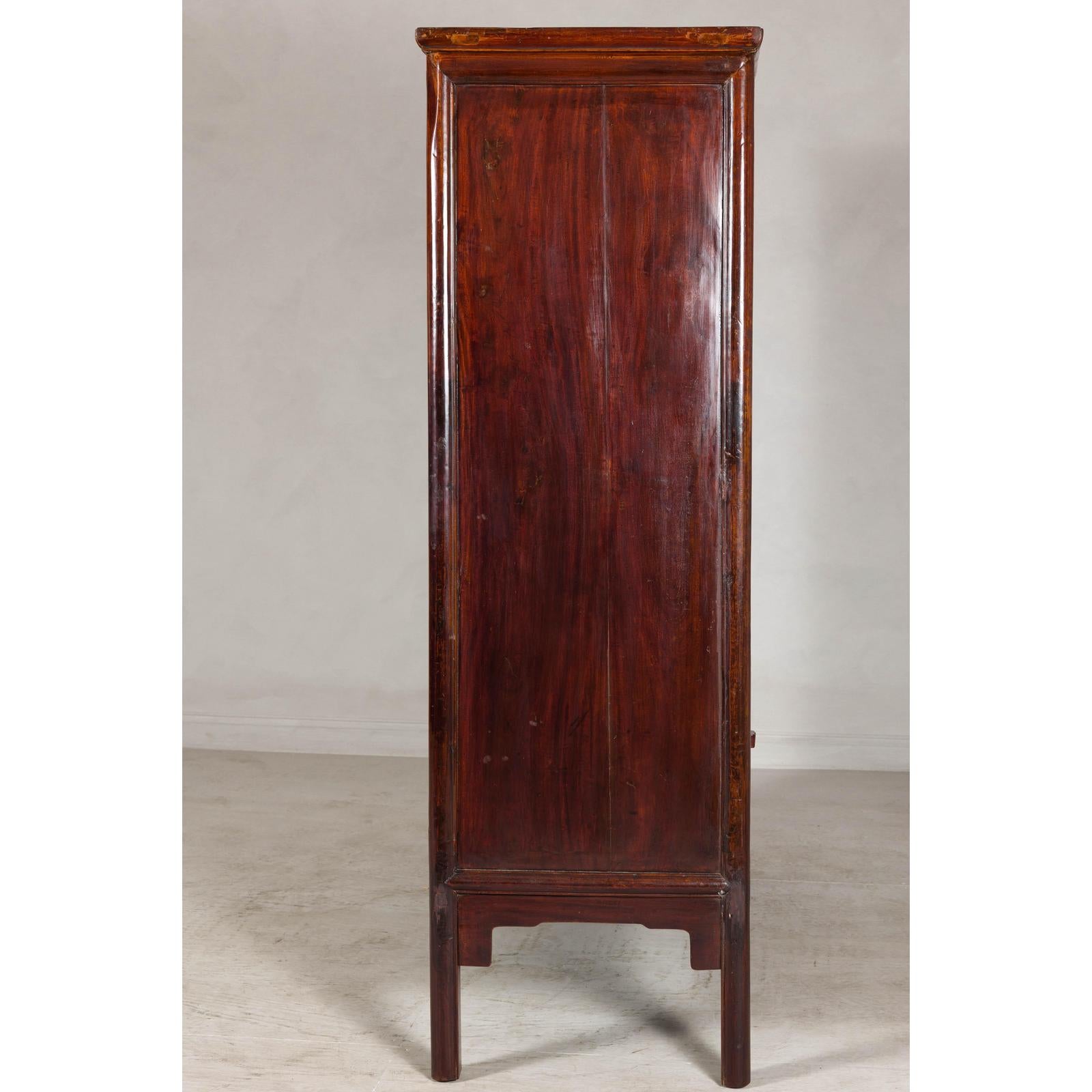 Large Reddish Brown Lacquered Cabinet with Folding Doors and Two Shelves
