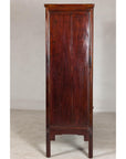 Large Reddish Brown Lacquered Cabinet with Folding Doors and Two Shelves