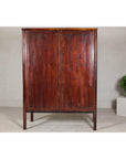 Large Reddish Brown Lacquered Cabinet with Folding Doors and Two Shelves