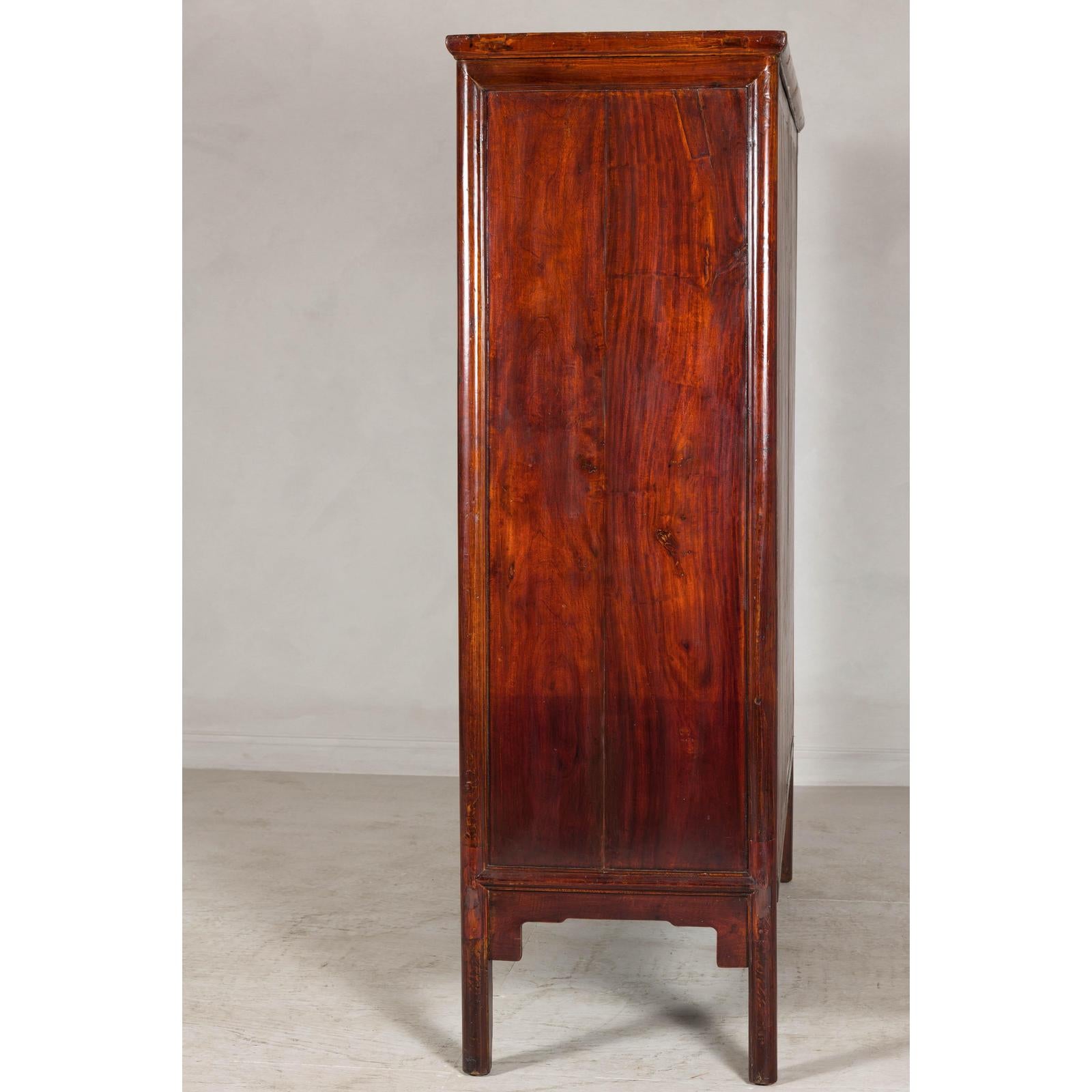 Large Reddish Brown Lacquered Cabinet with Folding Doors and Two Shelves
