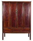 Large Reddish Brown Lacquered Cabinet with Folding Doors and Two Shelves
