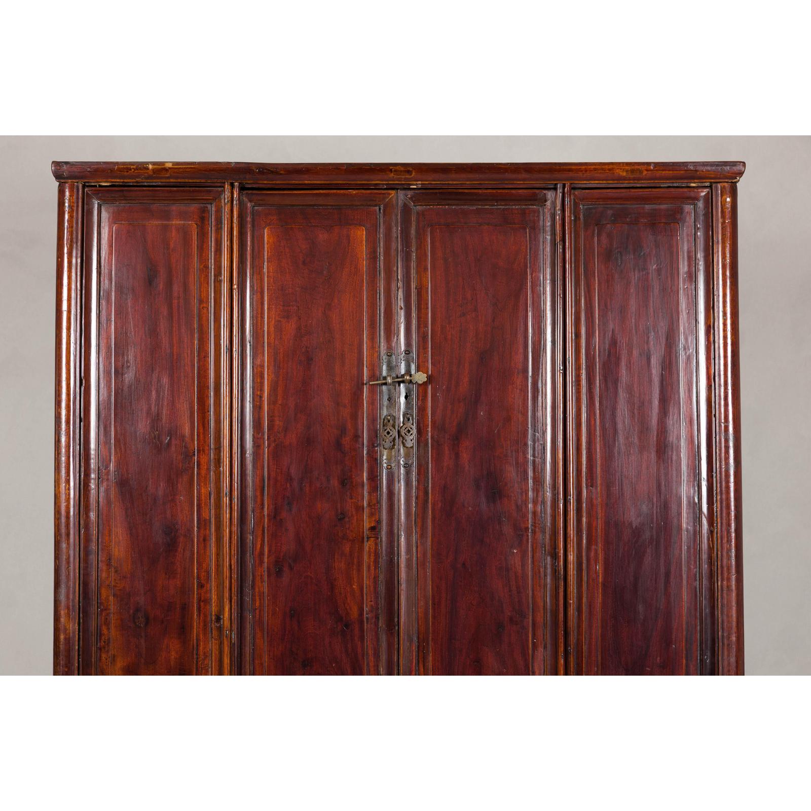 Large Reddish Brown Lacquered Cabinet with Folding Doors and Two Shelves