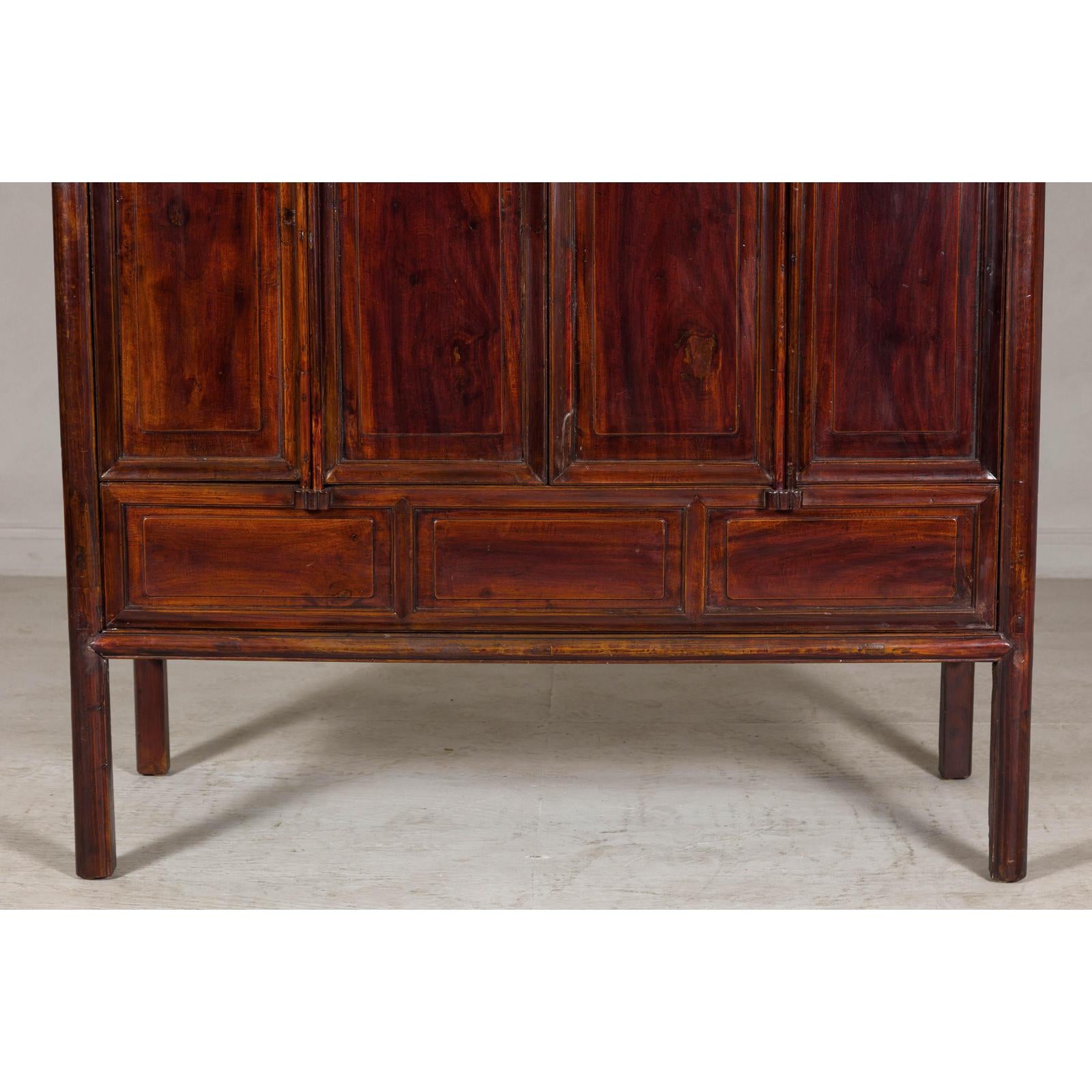 Large Reddish Brown Lacquered Cabinet with Folding Doors and Two Shelves