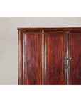 Large Reddish Brown Lacquered Cabinet with Folding Doors and Two Shelves