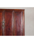 Large Reddish Brown Lacquered Cabinet with Folding Doors and Two Shelves