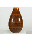 Large Rounded Artisan Ceramic Vase with Amber-Brown Glaze - image 2