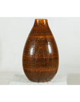 Large Rounded Artisan Ceramic Vase with Amber-Brown Glaze - image 3
