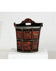 Late Qing Red and Black Lacquered Rice Measure Bucket with Carved Panels-15. Asian & Chinese Furniture, Art, Antiques, Vintage Home Décor for sale at FEA Home