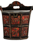 Late Qing Red and Black Lacquered Rice Measure Bucket with Carved Panels-1. Asian & Chinese Furniture, Art, Antiques, Vintage Home Décor for sale at FEA Home