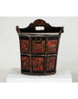 Late Qing Red and Black Lacquered Rice Measure Bucket with Carved Panels-4. Asian & Chinese Furniture, Art, Antiques, Vintage Home Décor for sale at FEA Home