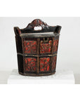 Late Qing Red and Black Lacquered Rice Measure Bucket with Carved Panels-5. Asian & Chinese Furniture, Art, Antiques, Vintage Home Décor for sale at FEA Home