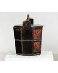 Late Qing Red and Black Lacquered Rice Measure Bucket with Carved Panels-6. Asian & Chinese Furniture, Art, Antiques, Vintage Home Décor for sale at FEA Home