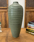 Moss Green Glazed Ribbed Ceramic Prem Vase, SKU , image 4