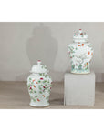 Near Pair of Famille Rose Ginger Jars with Peaches, Roses and Bats