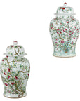 Near Pair of Famille Rose Ginger Jars with Peaches, Roses and Bats