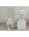 Near Pair of Famille Rose Ginger Jars with Peaches, Roses and Bats