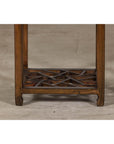 Near Pair of Hardwood End Tables with Fretwork Geometric Base, Vintage-6. Asian & Chinese Furniture, Art, Antiques, Vintage Home Décor for sale at FEA Home