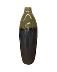 Olive and Charcoal Ceramic Vase with Amber Drip Glaze - FEA Home