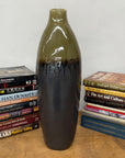 Olive and Charcoal Ceramic Vase with Amber Drip Glaze - FEA Home