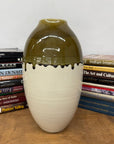 Olive Green & Black Drip Ceramic Vase with Cream White Body, SKU , image 2
