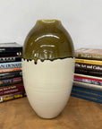 Olive Green & Black Drip Ceramic Vase with Cream White Body, SKU , image 3