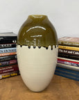 Olive Green & Black Drip Ceramic Vase with Cream White Body, SKU , image 5