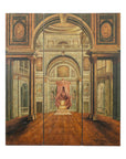 Painted Three-Panel Screen with Trompe-l'Œil Palace Interior and Throne Scene-17. Asian & Chinese Furniture, Art, Antiques, Vintage Home Décor for sale at FEA Home