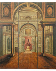 Painted Three-Panel Screen with Trompe-l'Œil Palace Interior and Throne Scene-1. Asian & Chinese Furniture, Art, Antiques, Vintage Home Décor for sale at FEA Home