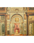 Painted Three-Panel Screen with Trompe-l'Œil Palace Interior and Throne Scene-4. Asian & Chinese Furniture, Art, Antiques, Vintage Home Décor for sale at FEA Home
