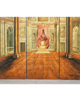 Painted Three-Panel Screen with Trompe-l'Œil Palace Interior and Throne Scene-5. Asian & Chinese Furniture, Art, Antiques, Vintage Home Décor for sale at FEA Home