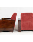 Pair of Art Deco Club Chairs with Carved Wood Arms, Burgundy Upholstery-6. Asian & Chinese Furniture, Art, Antiques, Vintage Home Décor for sale at FEA Home