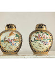 Pair of Blue and Gold Lidded Porcelain Urns with Equestrian Hunt Scene-14. Asian & Chinese Furniture, Art, Antiques, Vintage Home Décor for sale at FEA Home