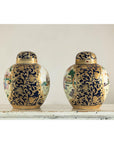 Pair of Blue and Gold Lidded Porcelain Urns with Equestrian Hunt Scene-16. Asian & Chinese Furniture, Art, Antiques, Vintage Home Décor for sale at FEA Home