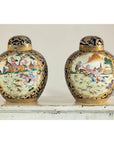 Pair of Blue and Gold Lidded Porcelain Urns with Equestrian Hunt Scene-17. Asian & Chinese Furniture, Art, Antiques, Vintage Home Décor for sale at FEA Home