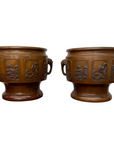 Pair of Bronze Japanese Hibachi Vessels with Side Lion Handles - FEA Home