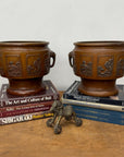Pair of Bronze Japanese Hibachi Vessels with Side Lion Handles, SKU , image 3