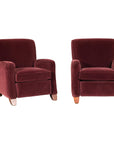 Pair of Burgundy Velvet Club Reclining Lounge Chairs by BarcaLounger - Vintage-1. Asian & Chinese Furniture, Art, Antiques, Vintage Home Décor for sale at FEA Home