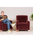 Pair of Burgundy Velvet Club Reclining Lounge Chairs by BarcaLounger - Vintage-3. Asian & Chinese Furniture, Art, Antiques, Vintage Home Décor for sale at FEA Home