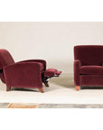 Pair of Burgundy Velvet Club Reclining Lounge Chairs by BarcaLounger - Vintage-4. Asian & Chinese Furniture, Art, Antiques, Vintage Home Décor for sale at FEA Home