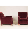 Pair of Burgundy Velvet Club Reclining Lounge Chairs by BarcaLounger - Vintage-5. Asian & Chinese Furniture, Art, Antiques, Vintage Home Décor for sale at FEA Home