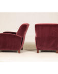 Pair of Burgundy Velvet Club Reclining Lounge Chairs by BarcaLounger - Vintage-7. Asian & Chinese Furniture, Art, Antiques, Vintage Home Décor for sale at FEA Home