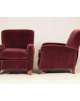 Pair of Burgundy Velvet Club Reclining Lounge Chairs by BarcaLounger - Vintage-8. Asian & Chinese Furniture, Art, Antiques, Vintage Home Décor for sale at FEA Home