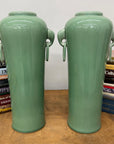 Pair of Celadon Ceramic Vases with Elegant Ring Handles, SKU , image 3