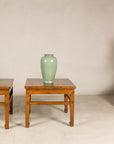 Pair of Qing dynasty elm side tables styled with celadon vases