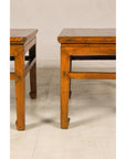 Pair of Chinese elm side tables, partial side and front view