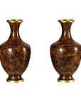 Pair of Cloisonné Vases, Warm Reddish Brown and Floral Decoration-1. Asian & Chinese Furniture, Art, Antiques, Vintage Home Décor for sale at FEA Home
