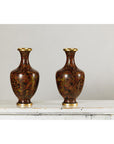 Pair of Cloisonné Vases, Warm Reddish Brown and Floral Decoration-5. Asian & Chinese Furniture, Art, Antiques, Vintage Home Décor for sale at FEA Home