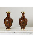 Pair of Cloisonné Vases, Warm Reddish Brown and Floral Decoration-8. Asian & Chinese Furniture, Art, Antiques, Vintage Home Décor for sale at FEA Home